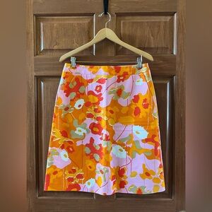 Marimekko Skirt A-Line Floral Print Orange Multicolor Size 38 (Small)